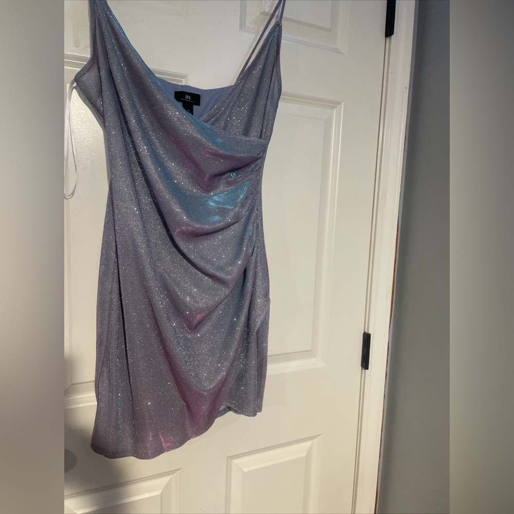 Multichrome short cocktail dress.